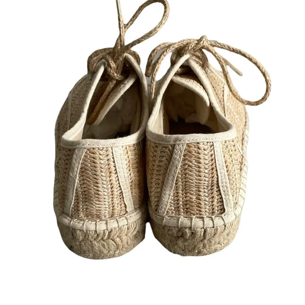 SCHUTZ Woven Flat Slip-On Lace Up Espadrilles Sandals Shoes Tan Straw 8